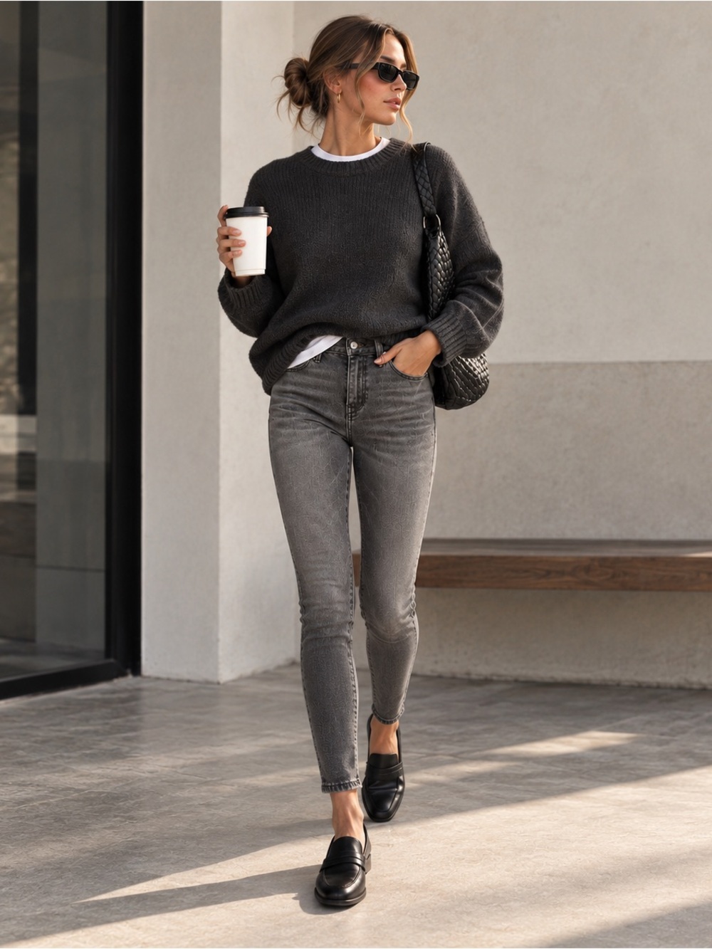reasure & Bond high rise crop skinny jeans in gray. Size: 23. Faded charcoal was